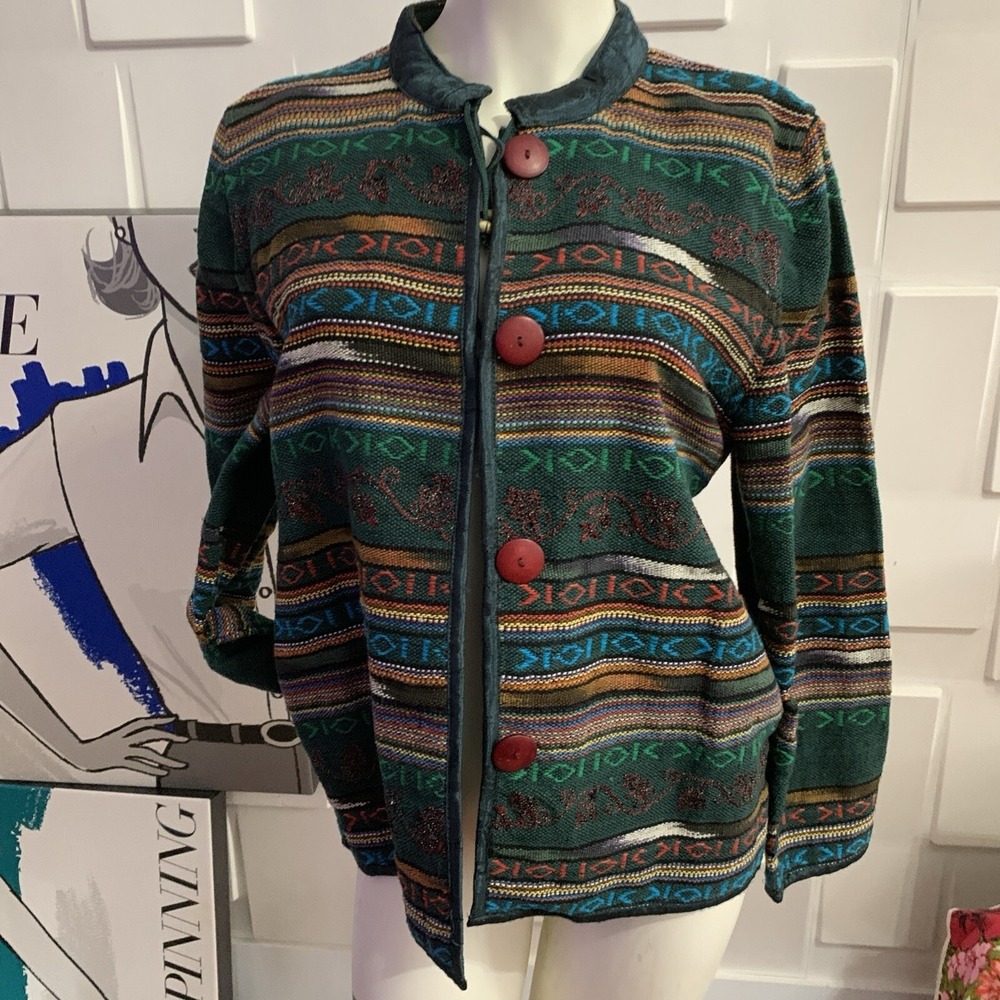 Flashback Cotton Wood‎ Buttons Collar Tapestry Vintage Multicolor Jacket Wms M